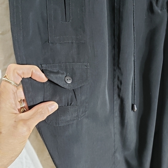 VINTAGE Y2K Black Parachute Pants Yoked Elastic waist with drawstrings L - Picture 9 of 11